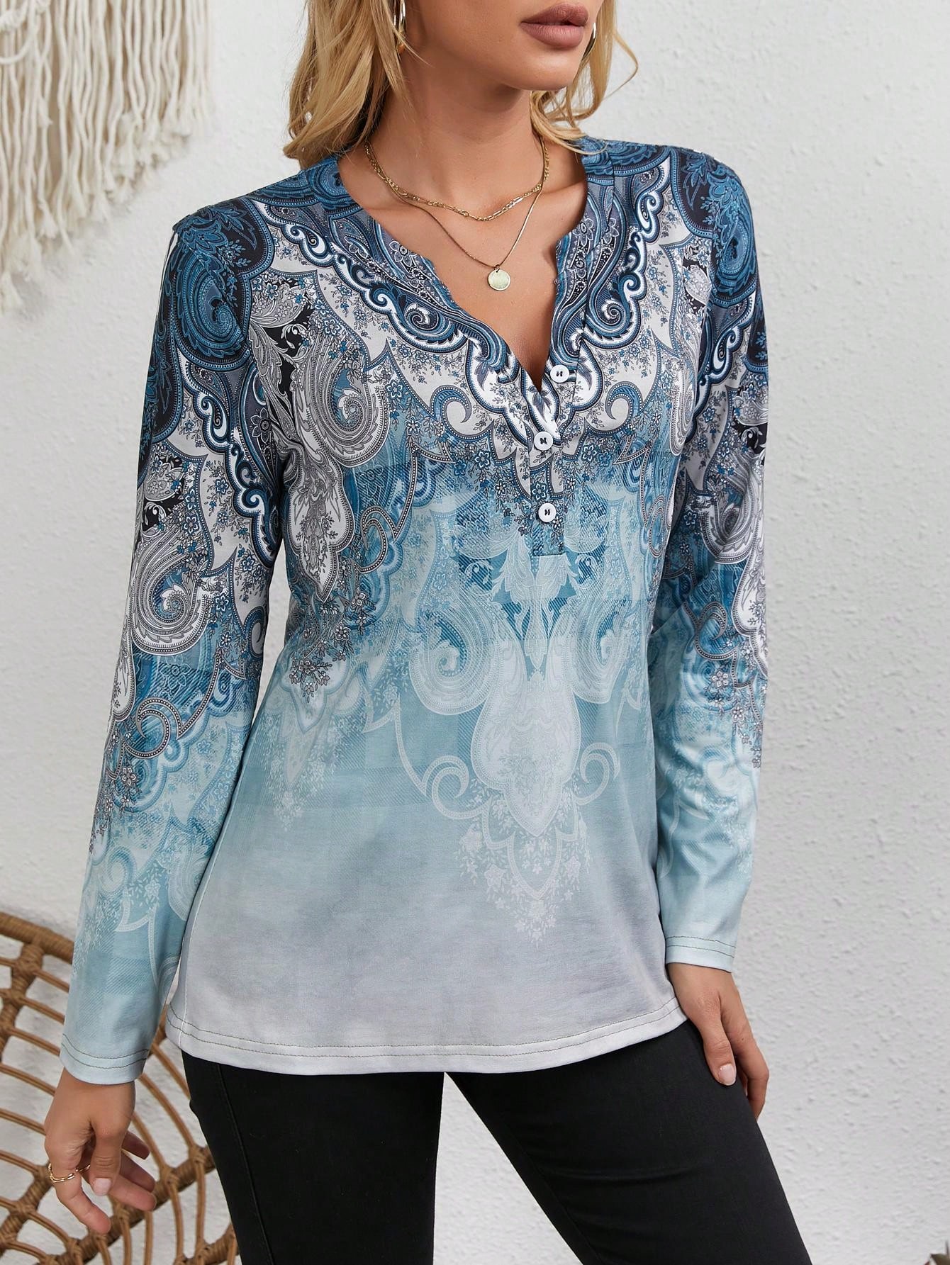 Ethnic Style - Women's Ethnic-Style Top: Vintage Print, Long