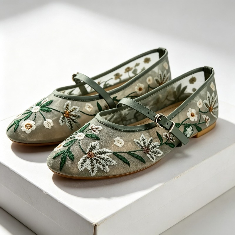 Ethnic Fashion Brand - Mesh Embroidered Leisure Ballet Flats Women
