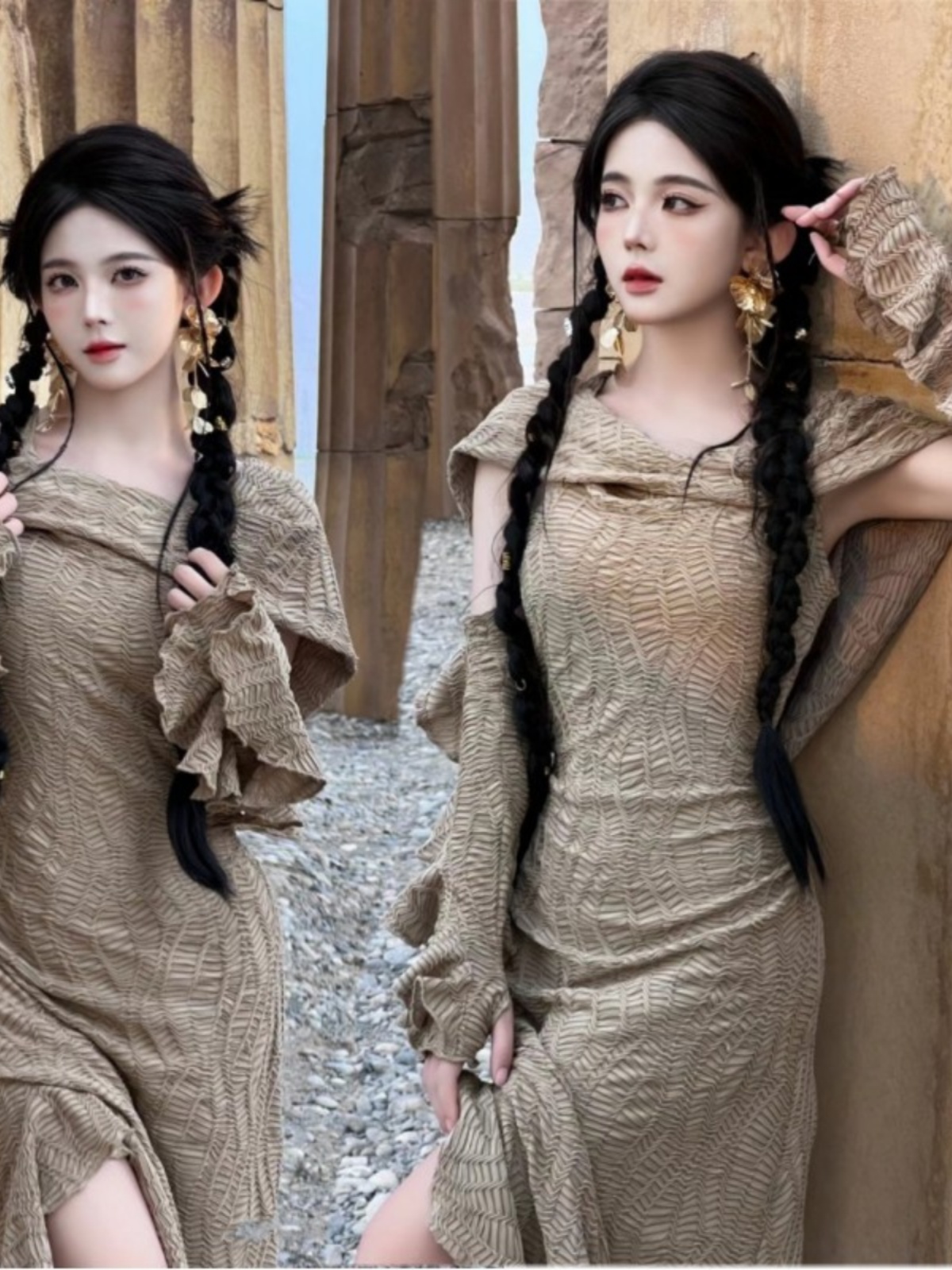 Ethnic Style Dresses - Desert Themed Long Dress Women's Fashion