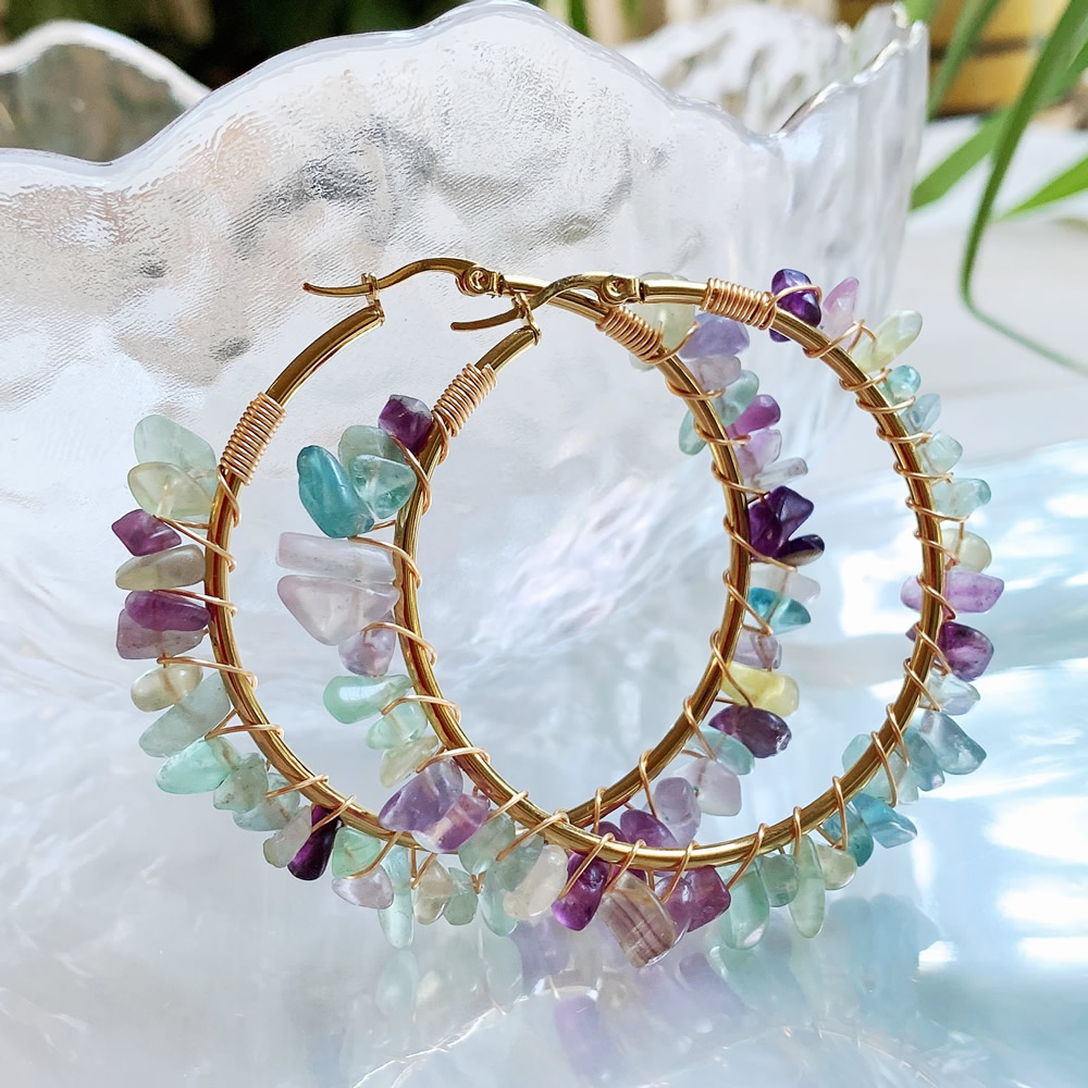 Natural Crystal Hoop Earring I - Aura Ethnic Fashion review and price