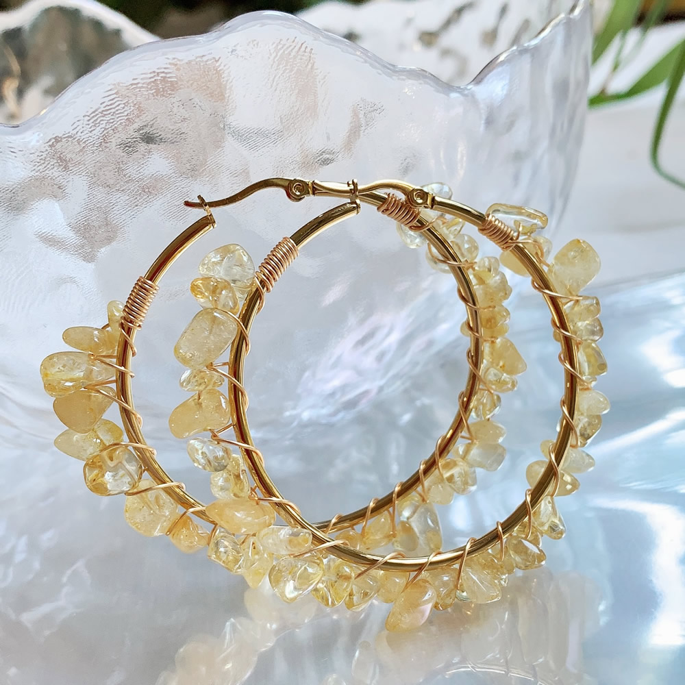 Natural Crystal Hoop Earring I - Aura Ethnic Fashion review and price