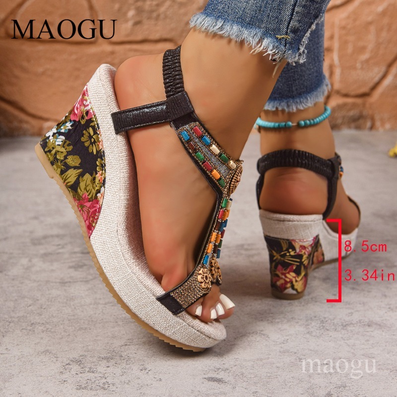 Boho Beaded Floral Wedge Sanda - Ethnic Fashion Women review and price