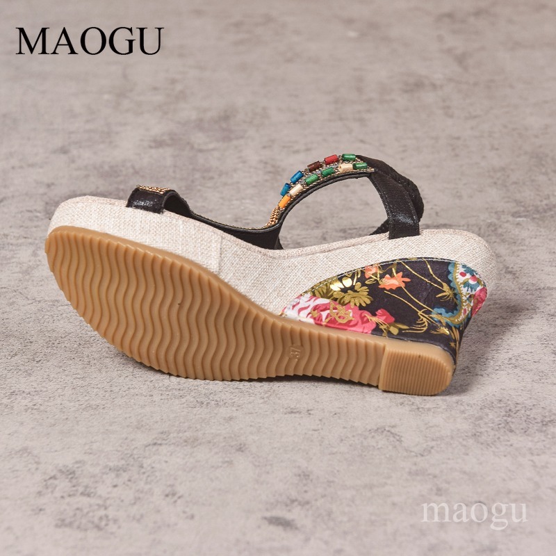 Boho Beaded Floral Wedge Sanda - Ethnic Fashion Women review and price