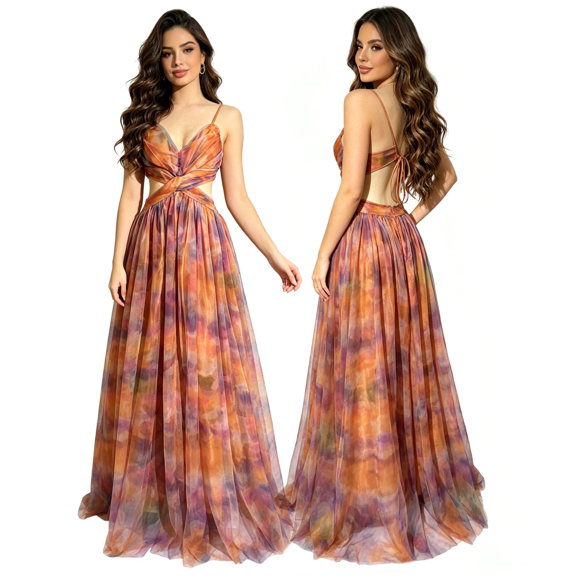Sexy Tie-Dye Mesh Strapless Dr - Ethnic Style Dresses review and price