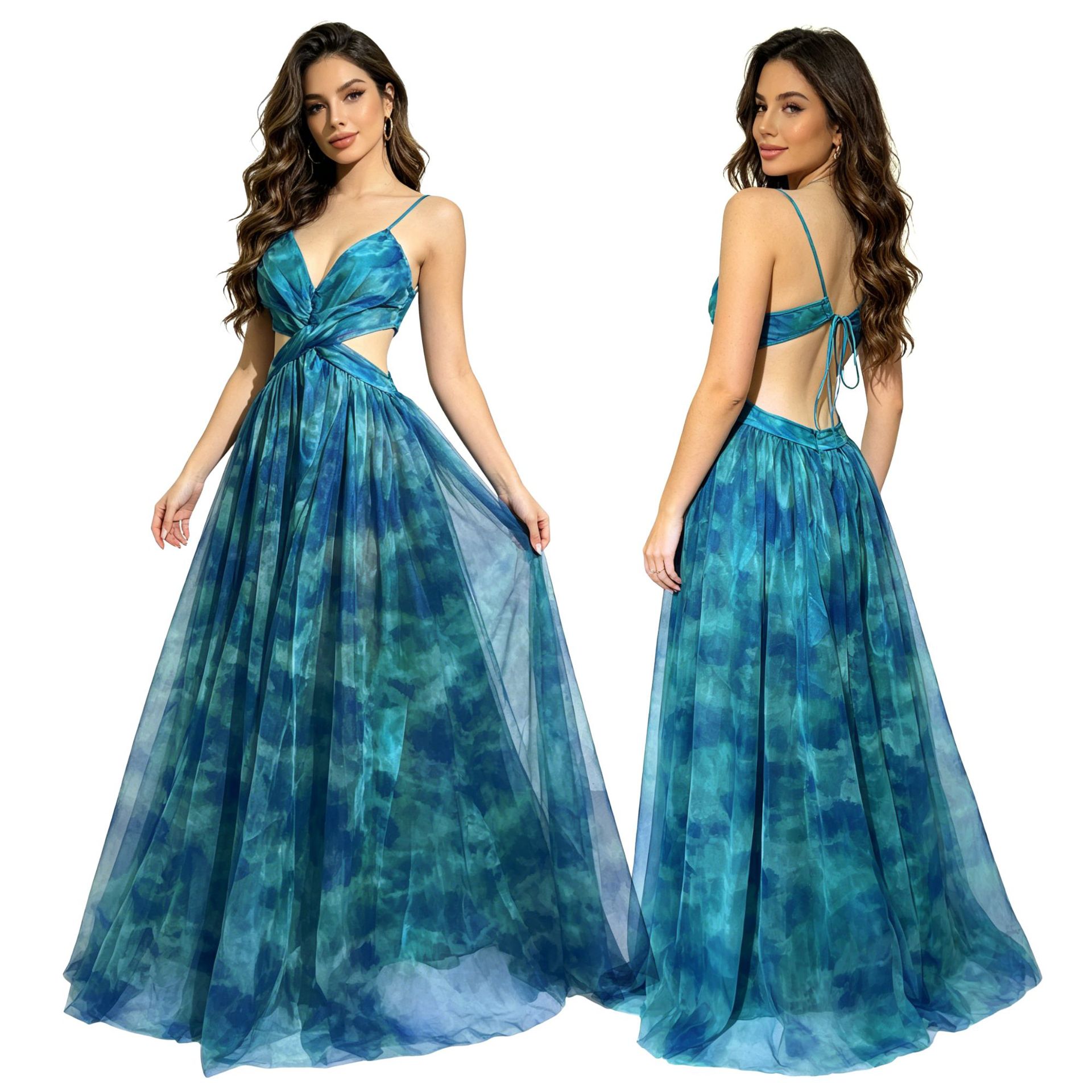 Sexy Tie-Dye Mesh Strapless Dr - Ethnic Style Dresses review and price